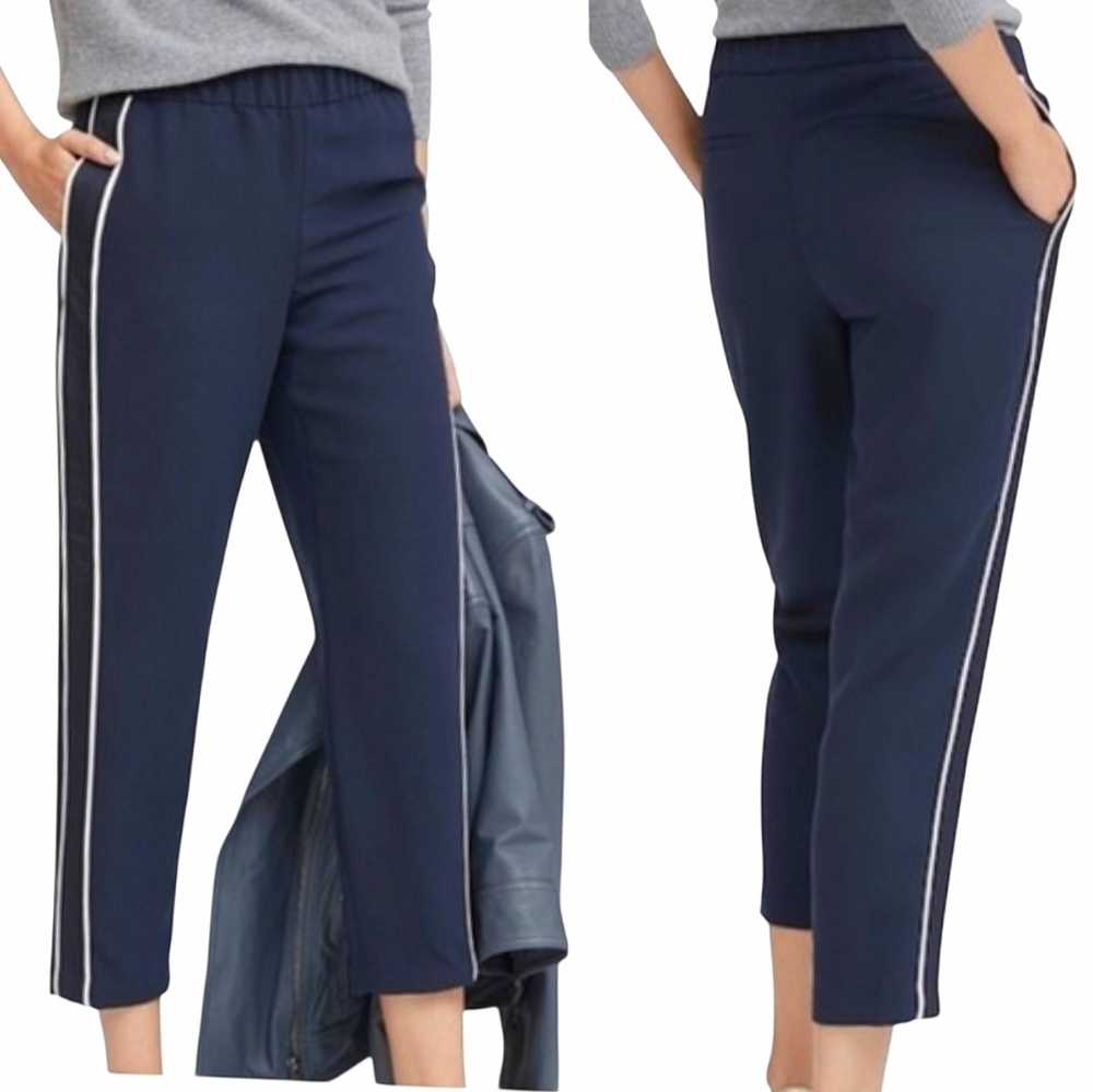Banana Republic Hayden Side Stripe Pull-on Pants Sz Med Navy Blue